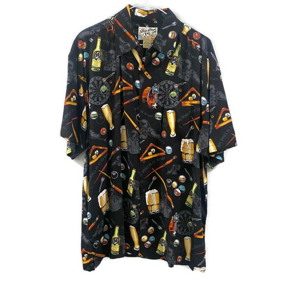 Big Dogs Pool Darts PR Novelty Print Short Sleeve Button Down Shirt S/M - Picture 1 of 7